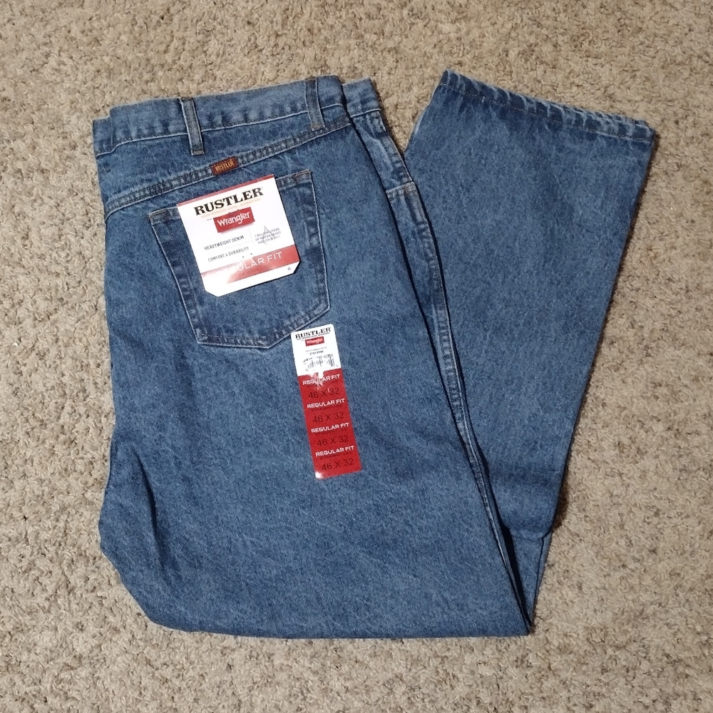 🆕️Wrangler Rustler Big Men's Regular Fit Jeans NWT Sz 46x32